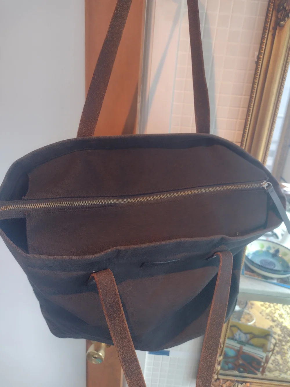 John Varvatos Dark Brown Canvas Shoulder Tote